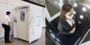 Cabina de desinfeccion "CLeanTech" de aeropuerto de Hong Kong - turismo después del coronavirus