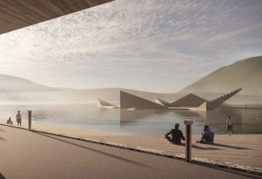 una piscina flotante en forma de estrella del mar - Bregen, Noruega
