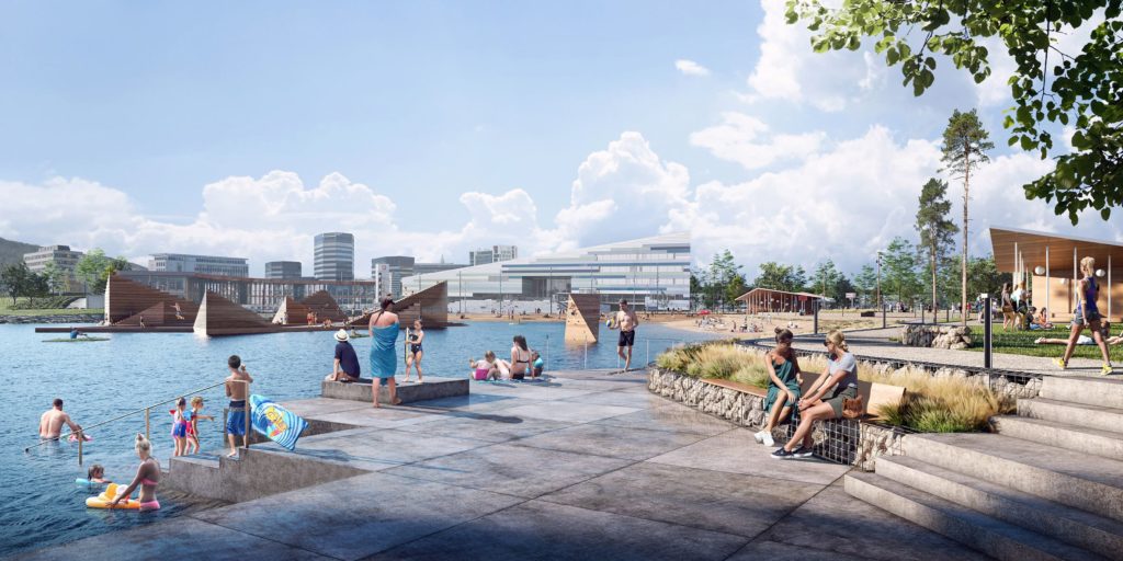 Parque True Blue, Bergen, Noruega, con piscina flotante
